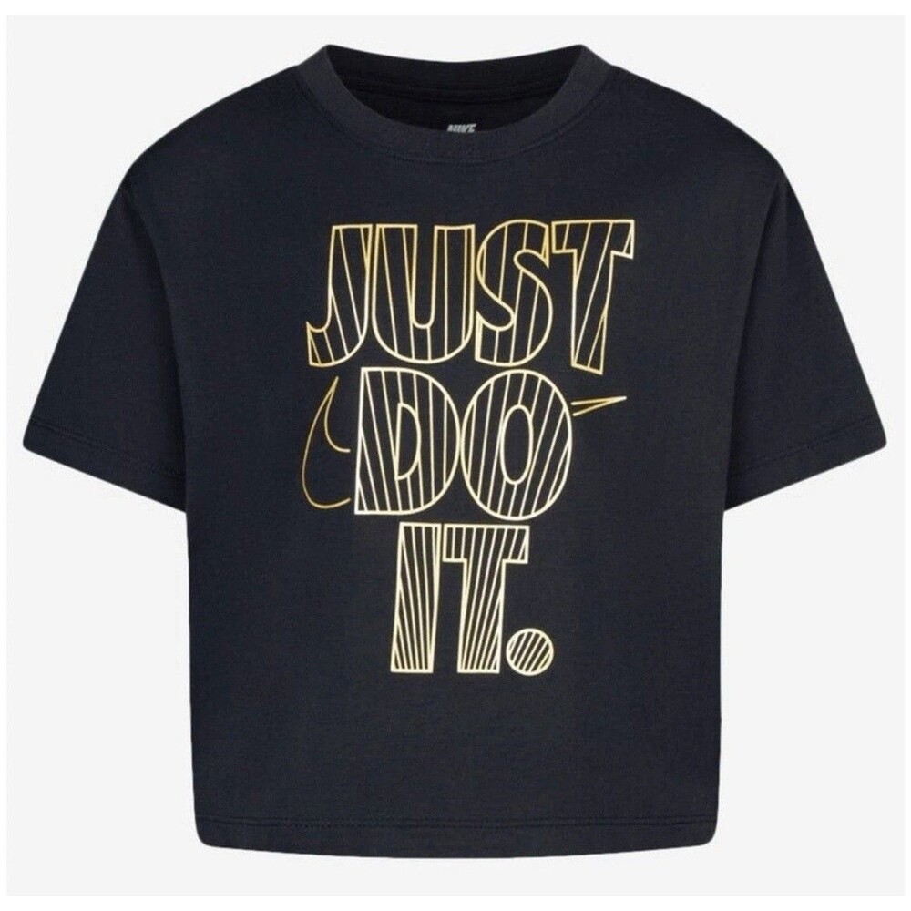 Nike Crewneck Cotton Top Girls Sz 5 - Gold Just Do It Logo Athletic Tee